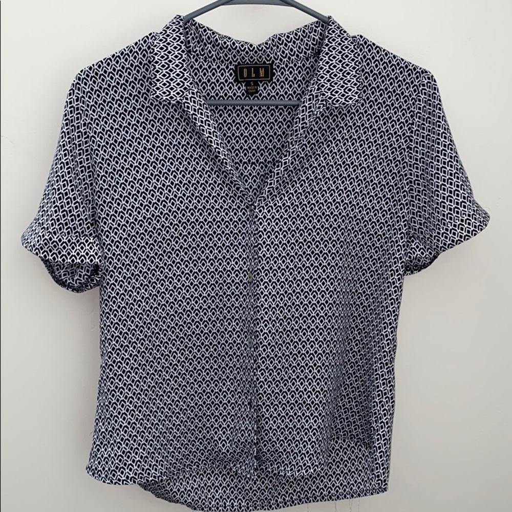 patterned button-up blouse